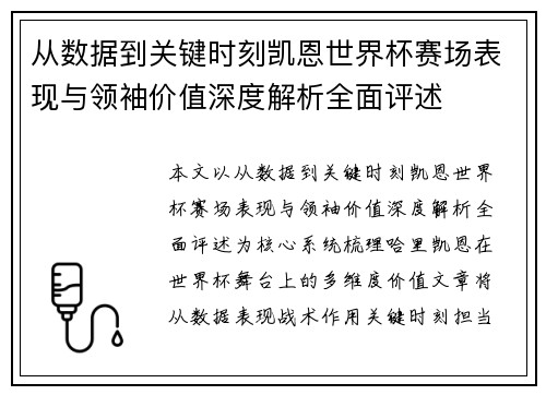 从数据到关键时刻凯恩世界杯赛场表现与领袖价值深度解析全面评述