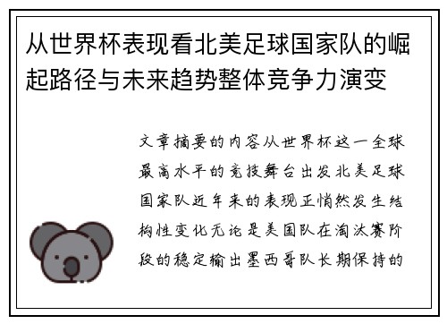 从世界杯表现看北美足球国家队的崛起路径与未来趋势整体竞争力演变